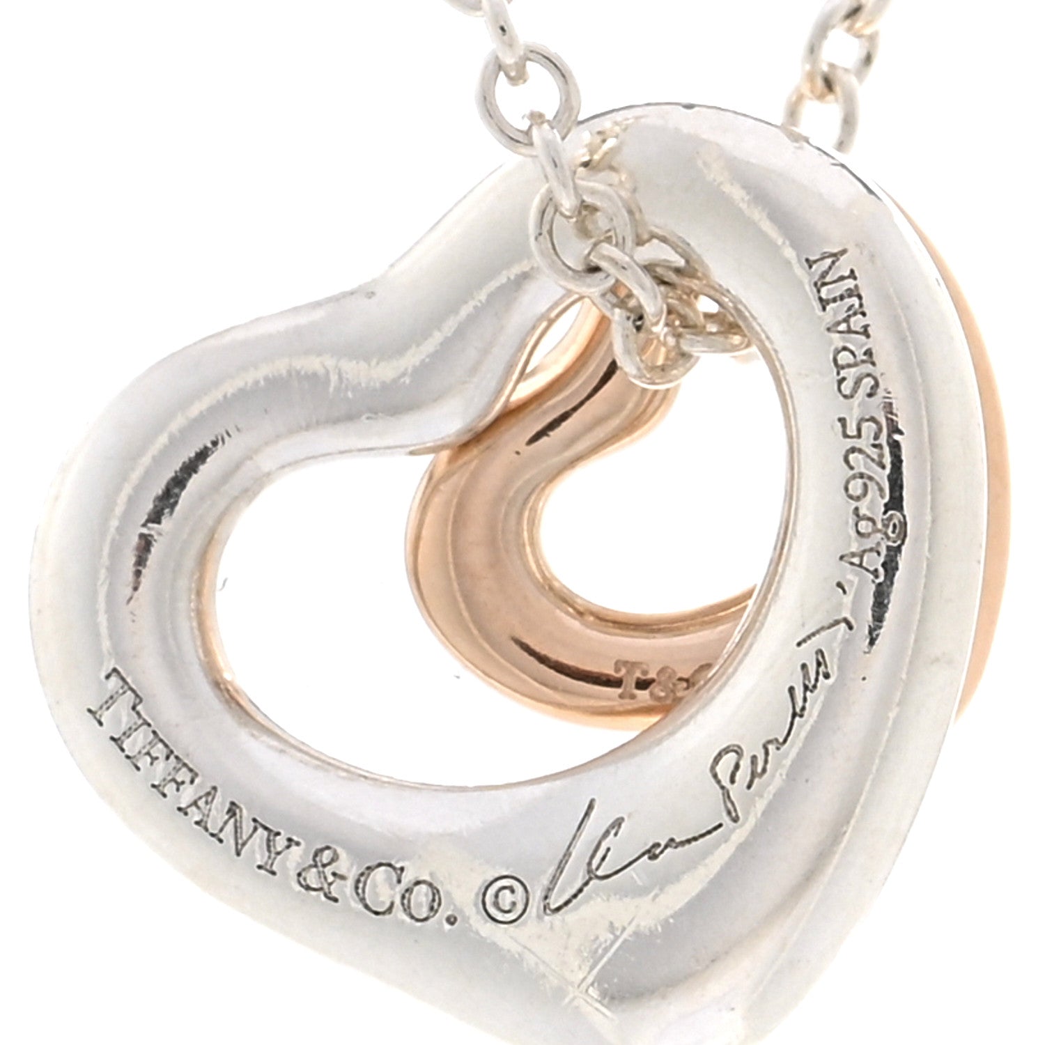 Tiffany Sterling Silver 18K Rose Gold Elsa Peretti Extra Mini Double Open Heart Pendant Necklace 4 of 4