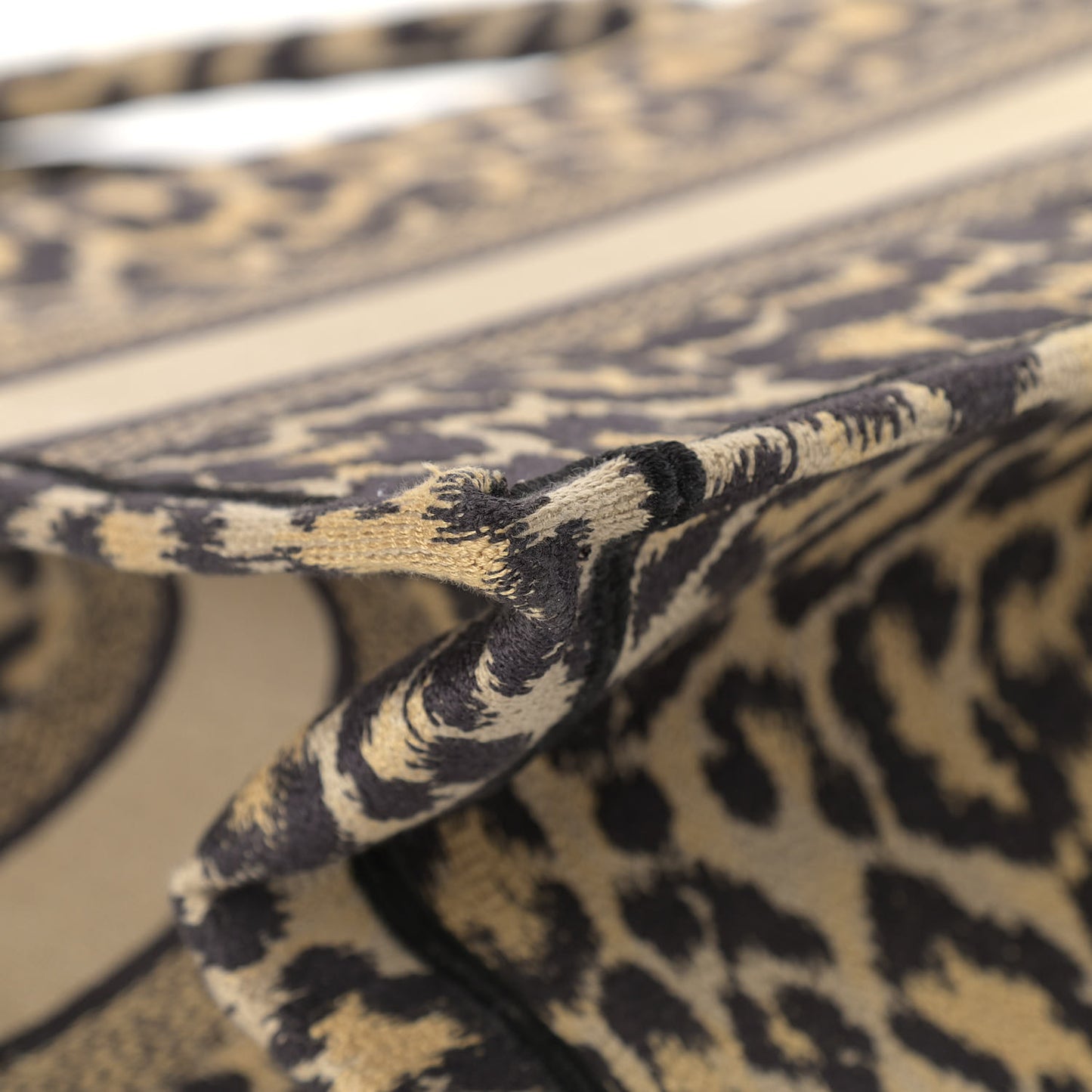 Canvas Mizza Embroidered Medium Leopard Book Tote Beige