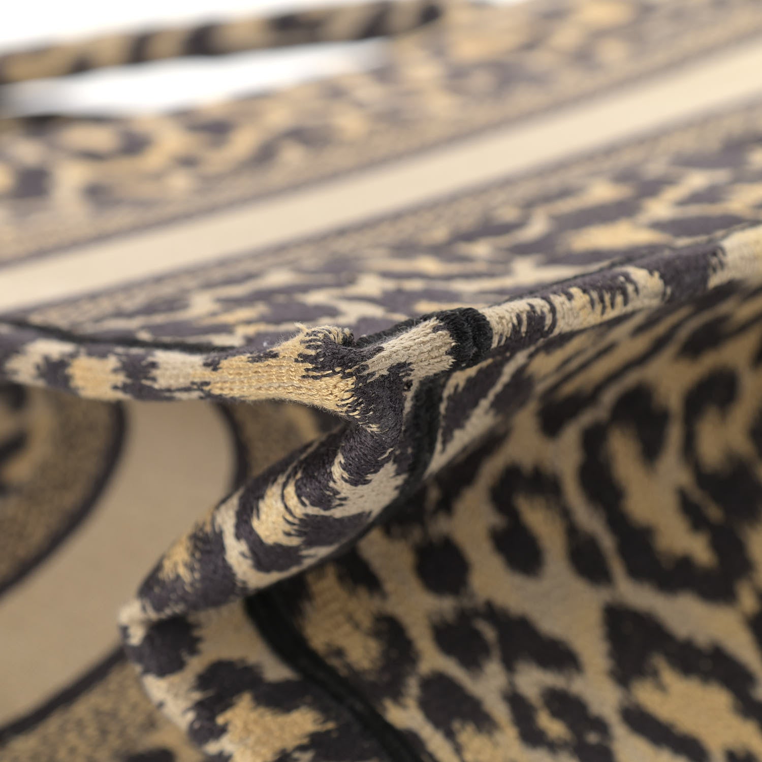 Christian Dior Canvas Mizza Embroidered Medium Leopard Book Tote Beige 10 of 11