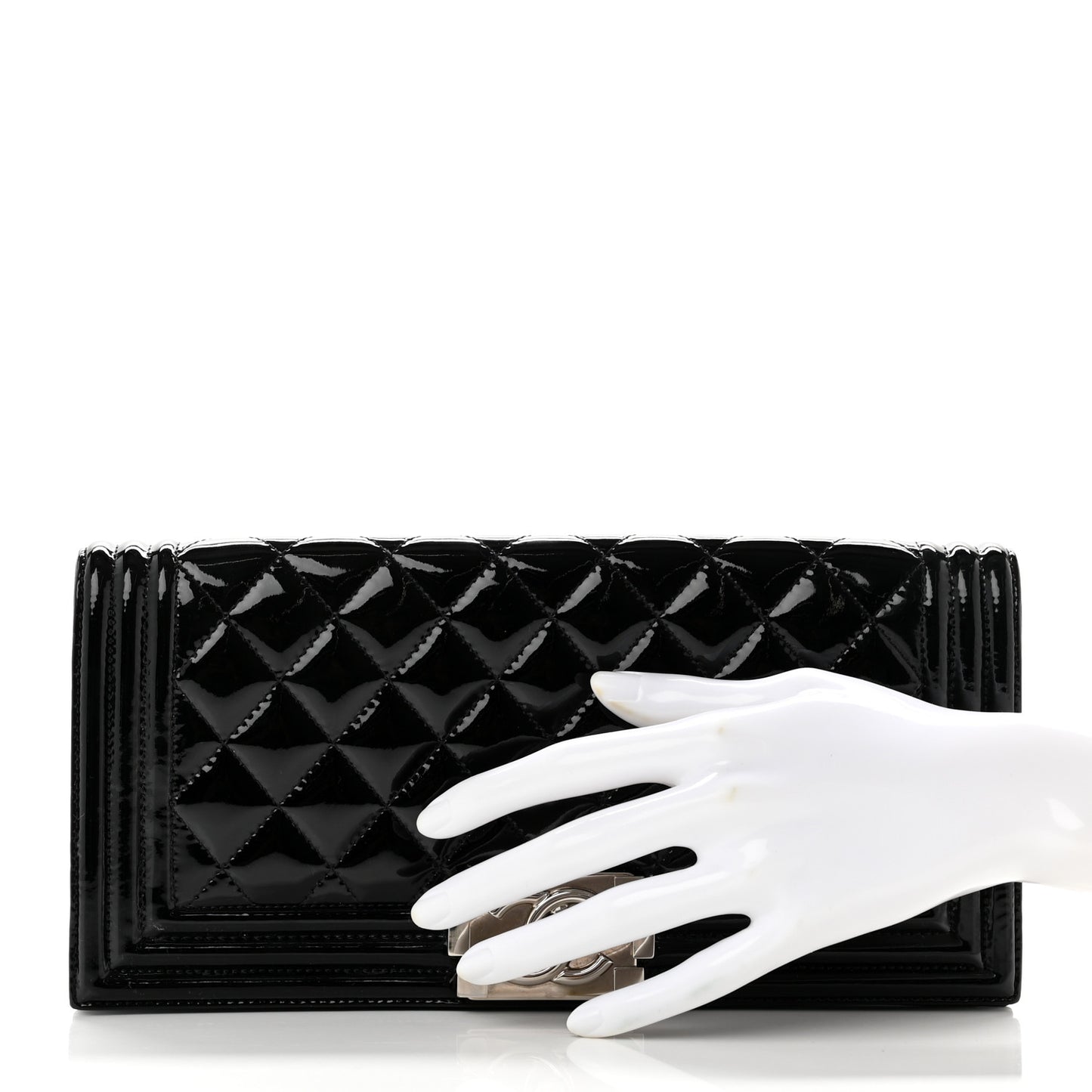 Patent Quilted Boy Flap Clutch Black