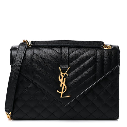 Saint Laurent Grain De Poudre Textured Mixed Matelasse Triquilt Medium Monogram Satchel Black 1 of 9