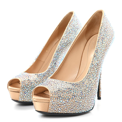 Gucci Satin Crystal Sofia Etoile Peep Toe Pumps 38 Blue 4 of 10