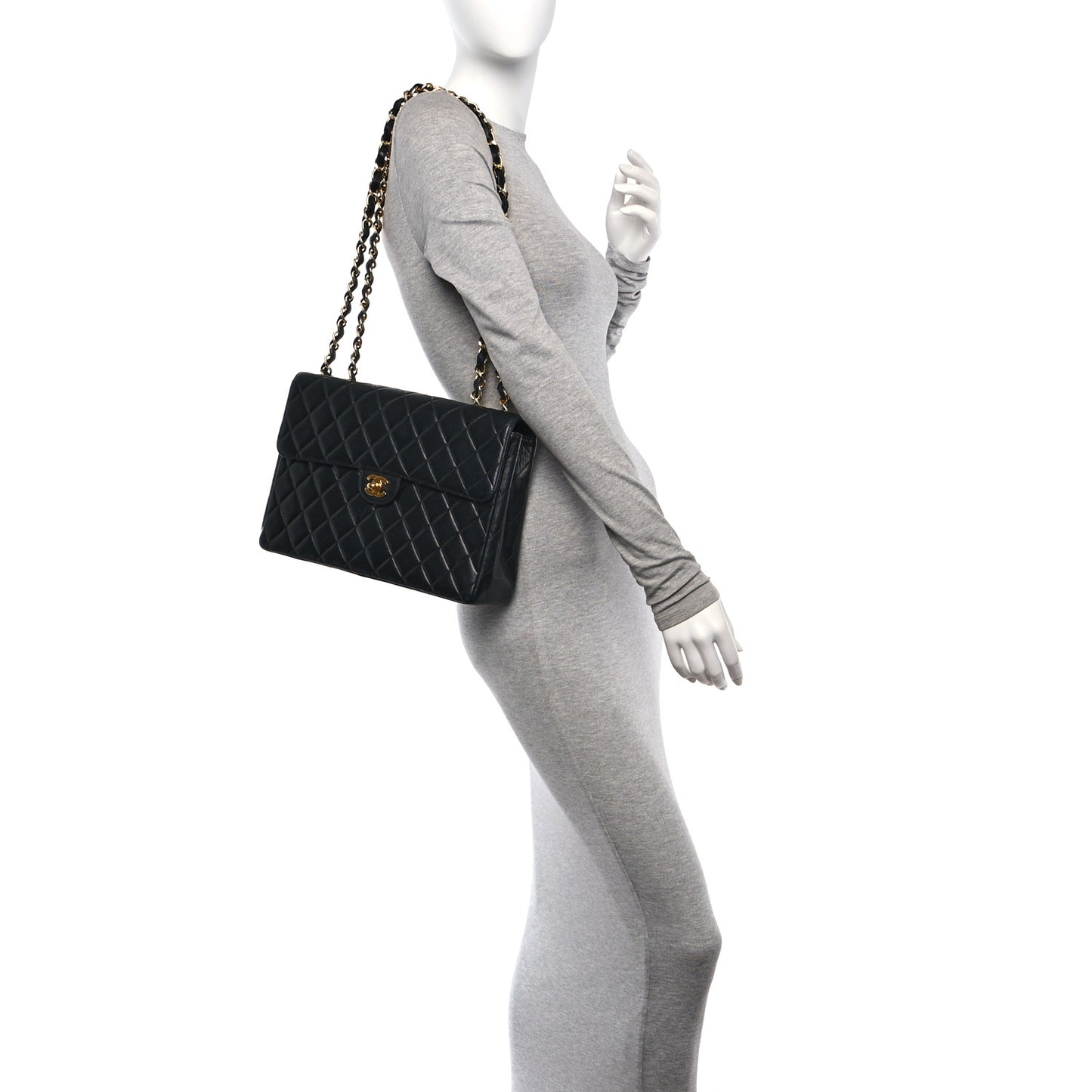 Lambskin Quilted Jumbo Single Flap Black