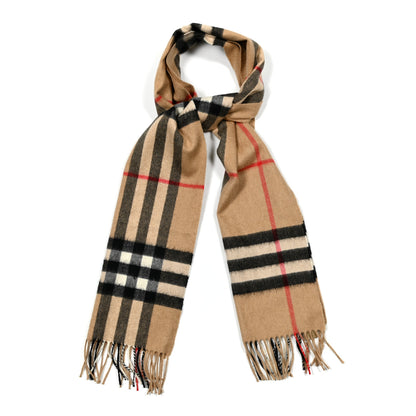 Burberry Cashmere Giant Check Fringe Scarf Camel 1 of 4