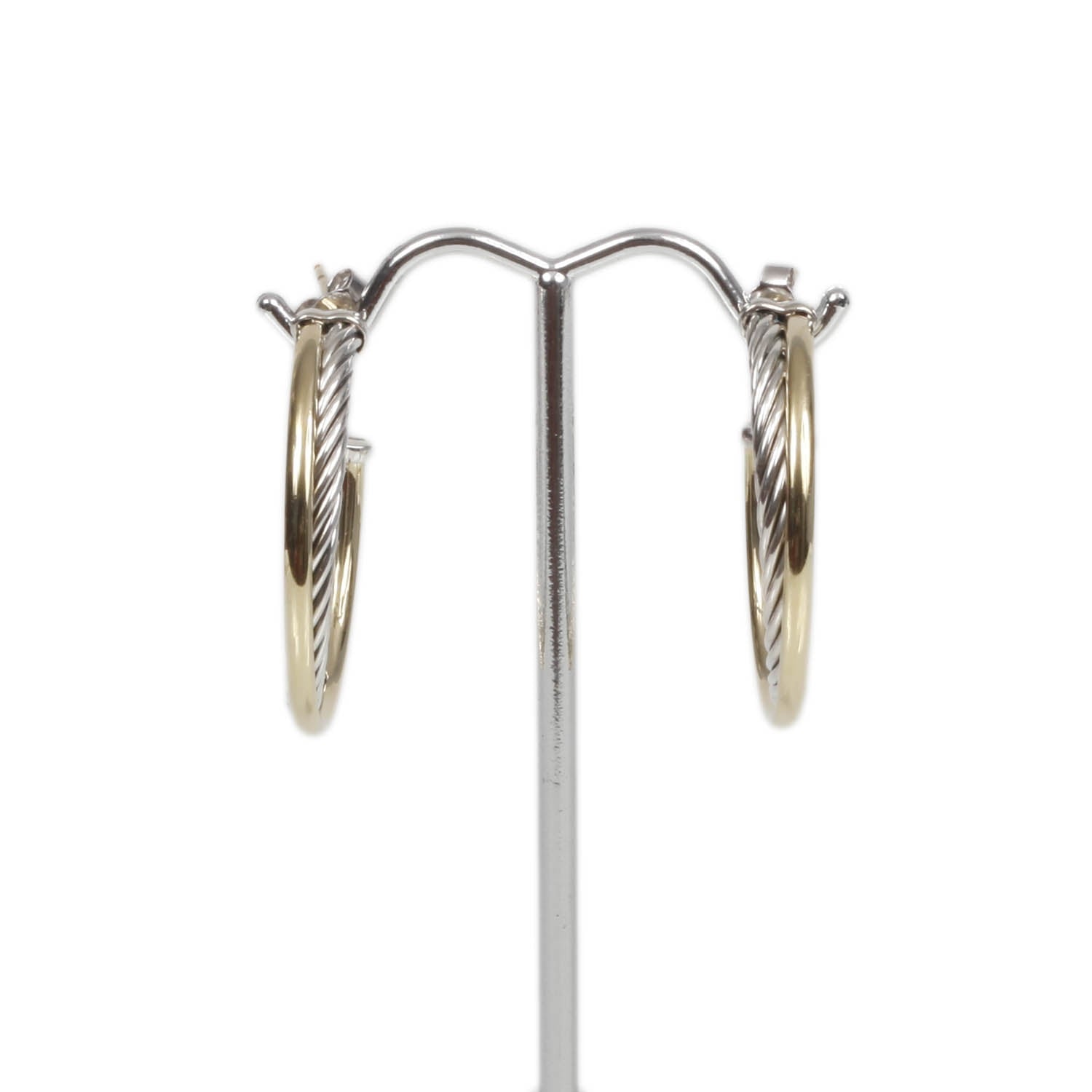 David Yurman 18k Gold Sterling Silver Crossover Cable Hoop Earrings 1 of 4