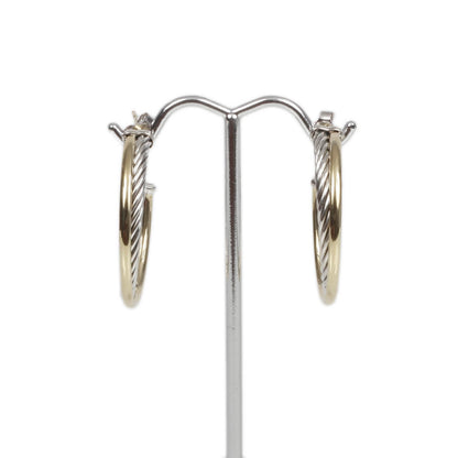 David Yurman 18k Gold Sterling Silver Crossover Cable Hoop Earrings 1 of 4