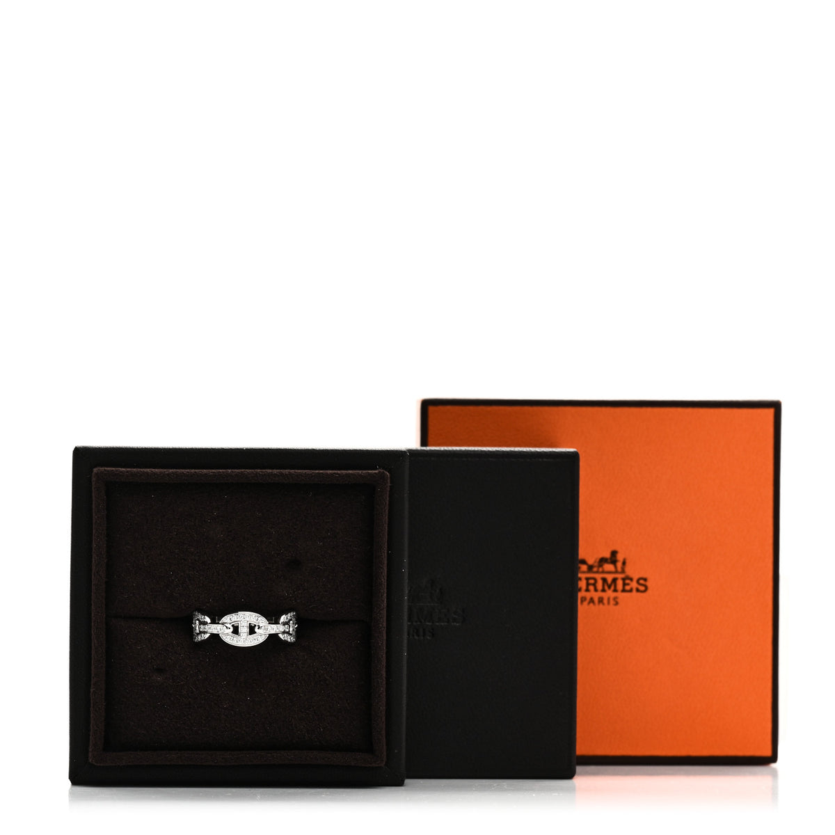 Hermes 18K White Gold Diamond PM d'Ancre Enchainee Ring 53 6.5 8 of 8