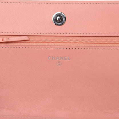 Chanel Goatskin Camellia Embossed Wallet On Chain WOC Light Pink 6 of 12