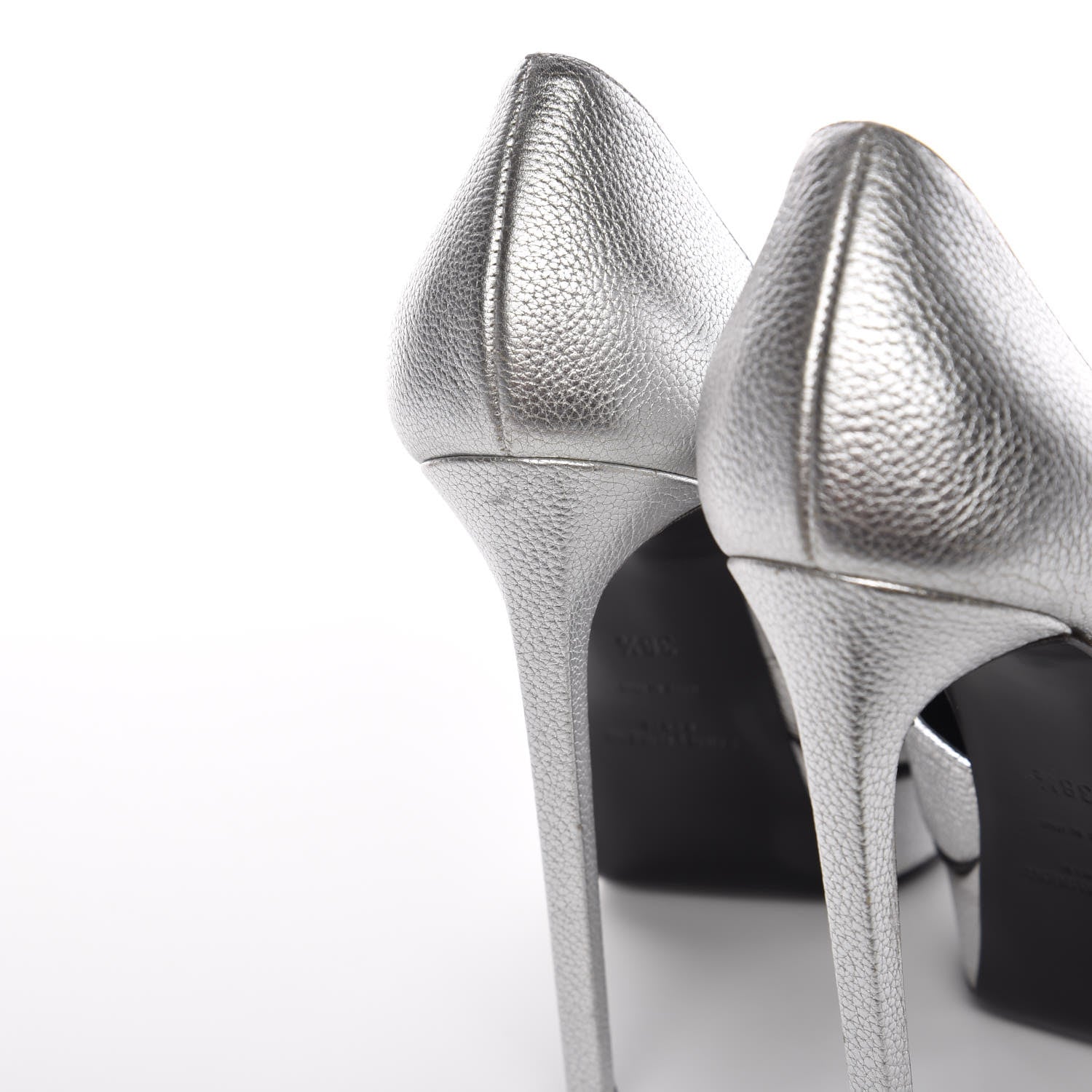 Saint Laurent Metallic Grained Calfskin Janis 105 D'Orsay Pumps 38.5 Argento 14 of 16