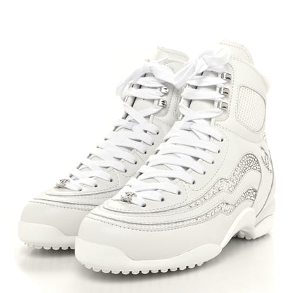 Chanel Calfskin Mesh Strass Womens CC Sneakers 39 White Silver 3 of 8