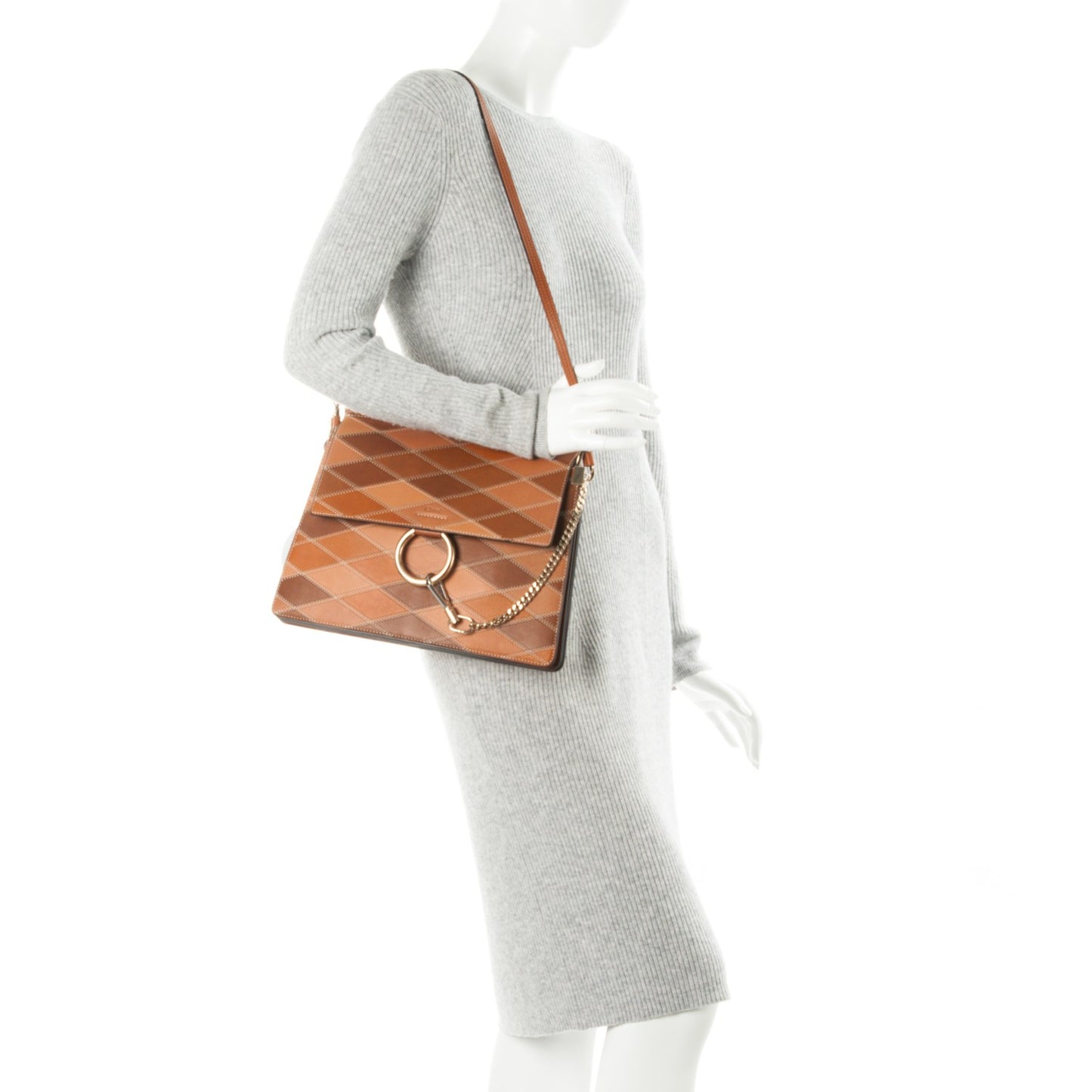 Calfskin Patchwork Medium Faye Shoulder Bag Caramel