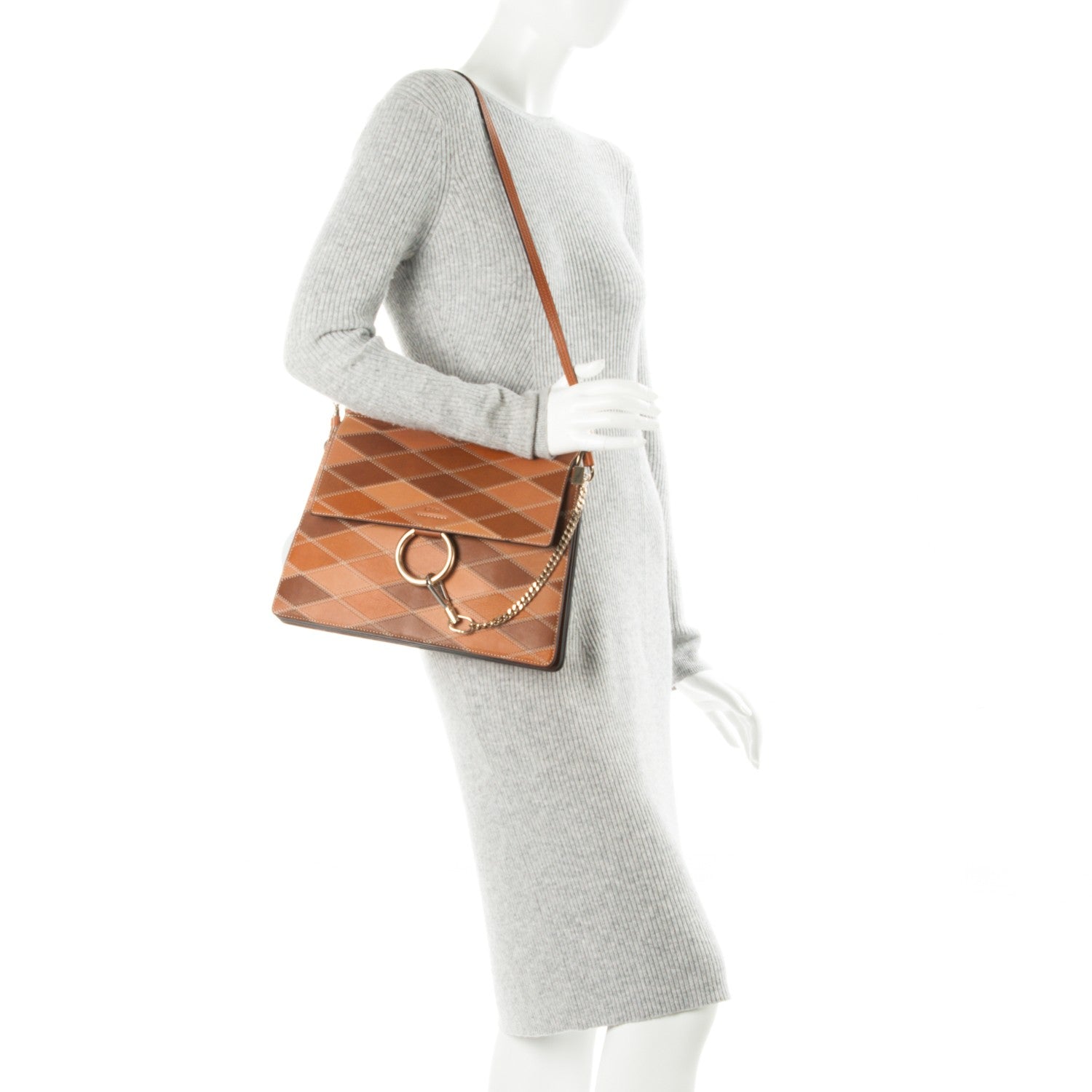 Chloe Calfskin Patchwork Medium Faye Shoulder Bag Caramel 2 of 8
