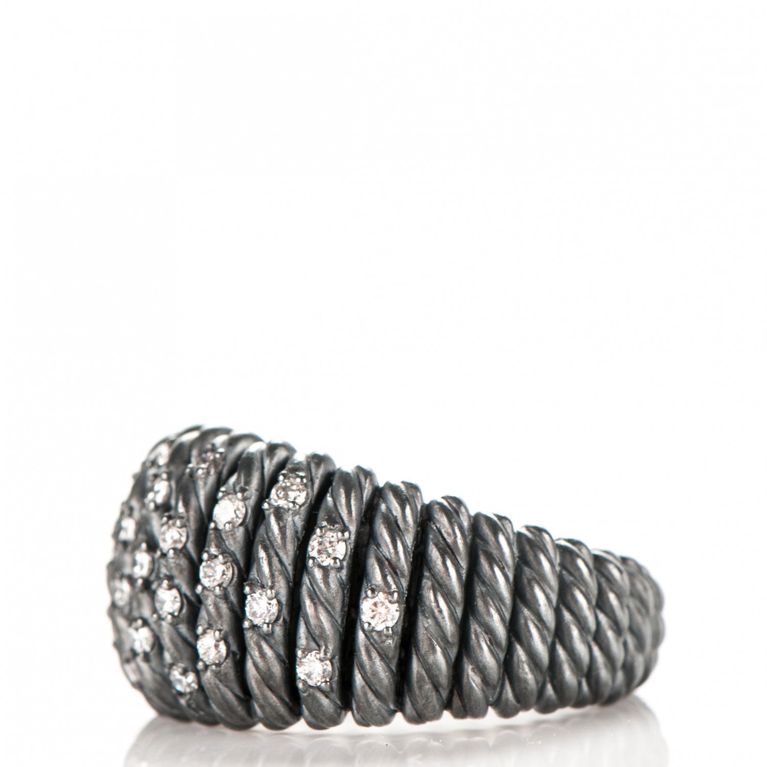David Yurman Darkened Sterling Silver Diamond 13mm Tempo Ring 52 6.25 3 of 5