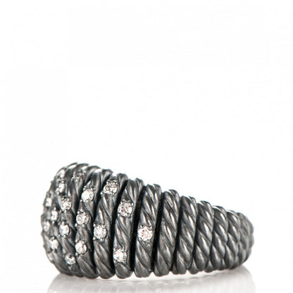 David Yurman Darkened Sterling Silver Diamond 13mm Tempo Ring 52 6.25 3 of 5