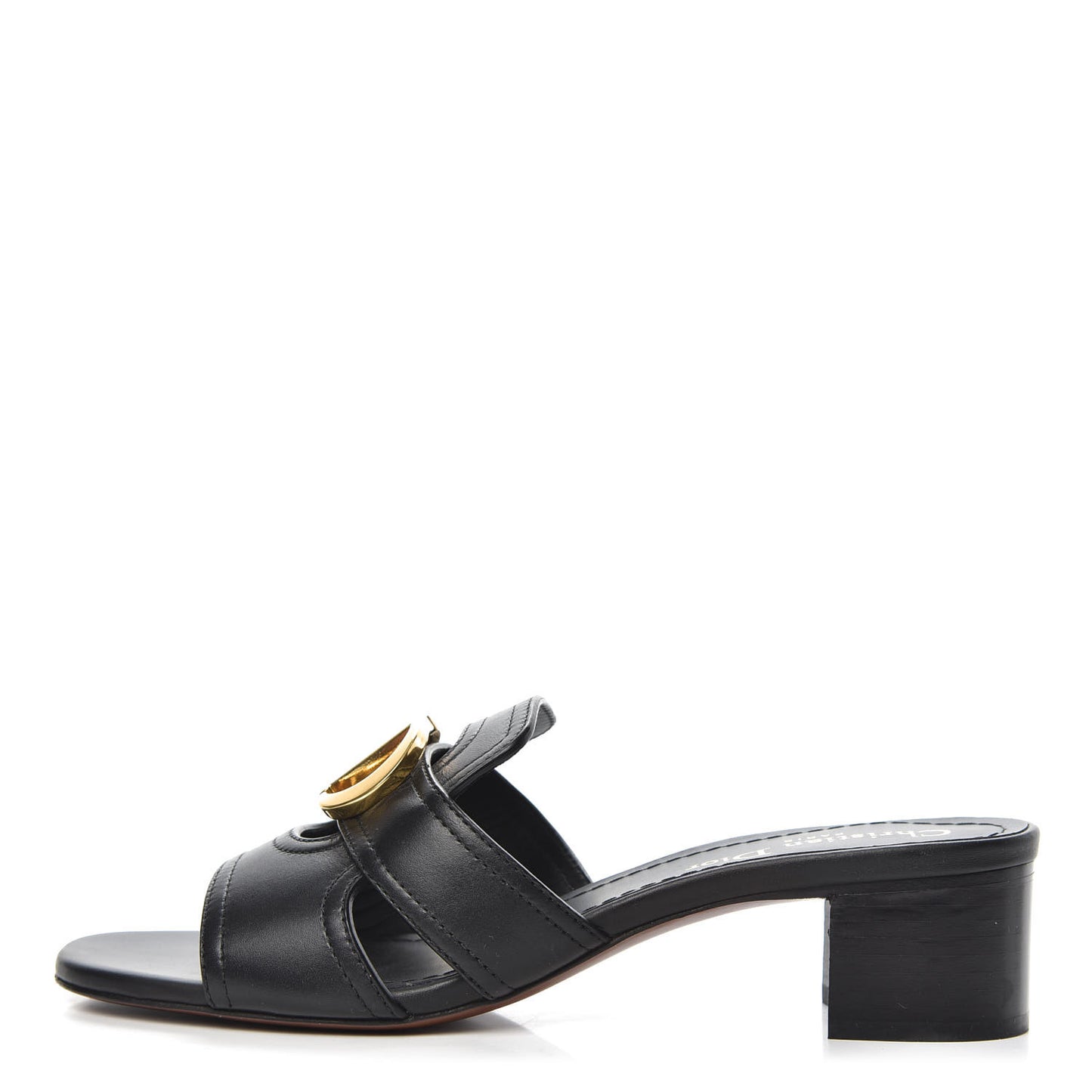Calfskin 30 Montaigne Mid-Heel Slide Sandals 37 Black