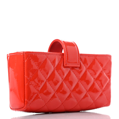 Chanel Patent Quilted Mini Phone Holder Clutch Red 3 of 8