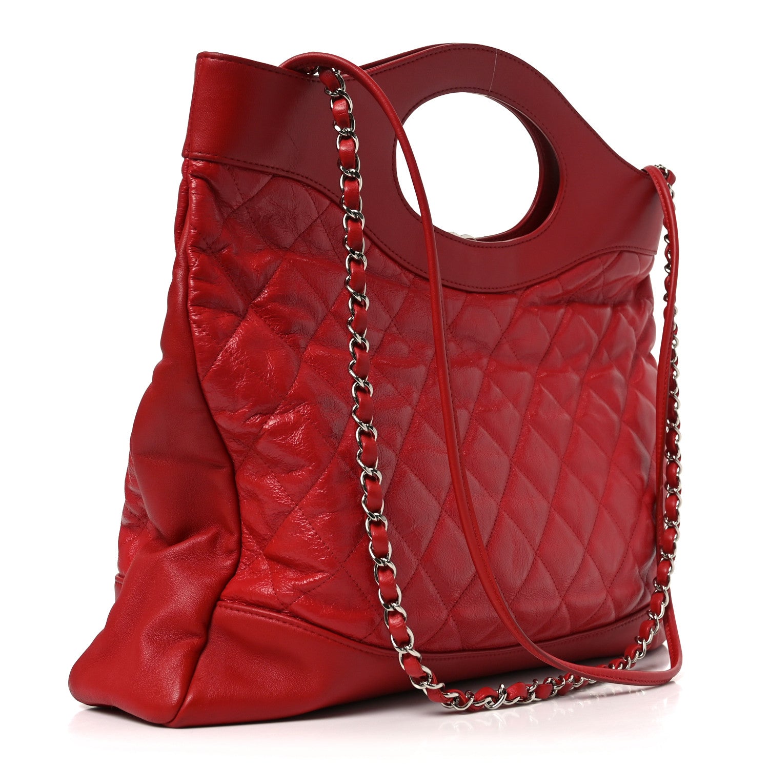 Chanel Shiny Aged Calfskin Quilted Large 31 Shopping Bag Red 3 of 10