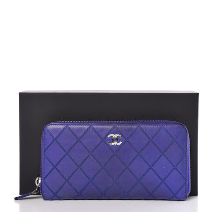 Chanel Calfskin Stitched Fancy CC Zip Around Wallet Blue 12 of 12