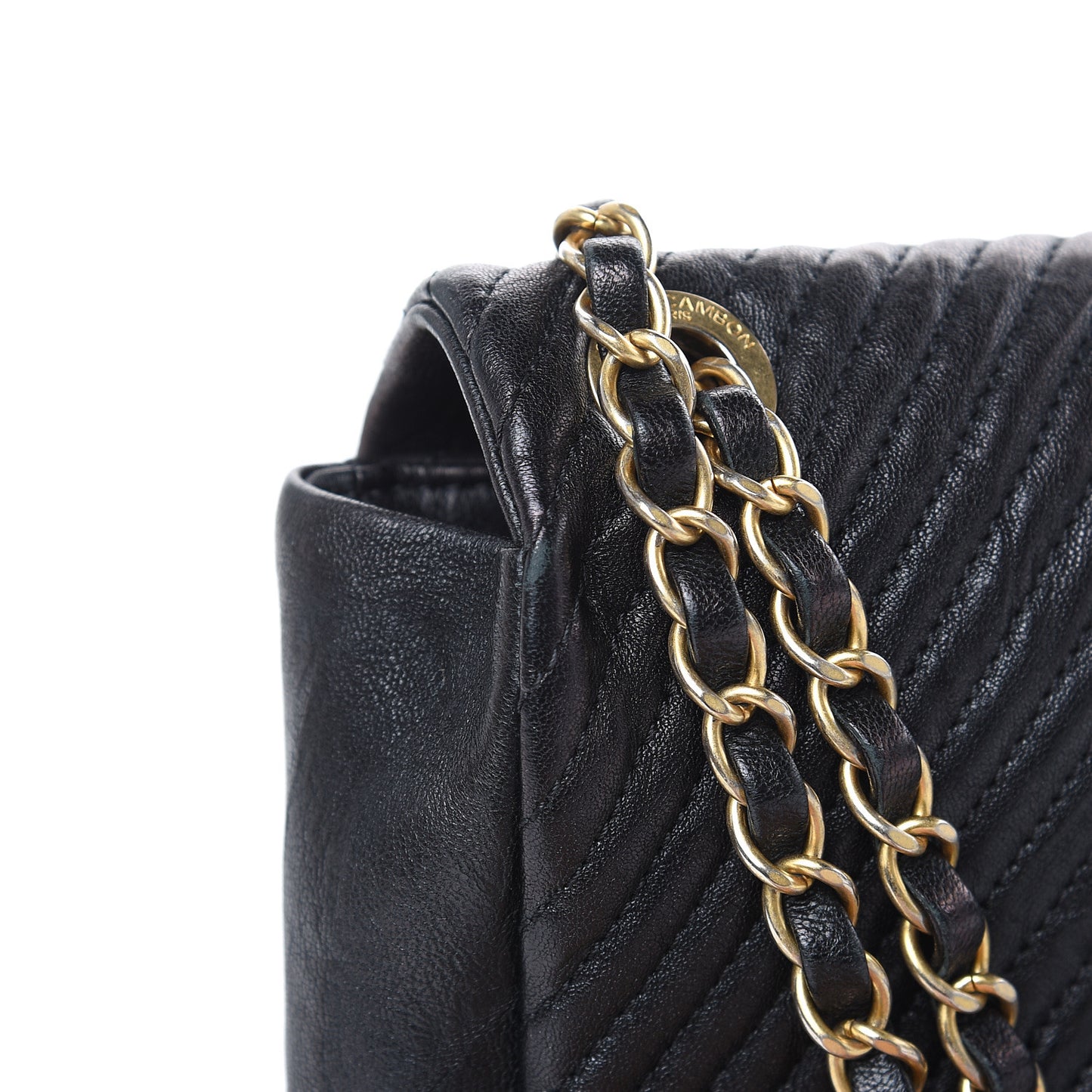 Calfskin Chevron Quilted Medium Surpique Flap Black