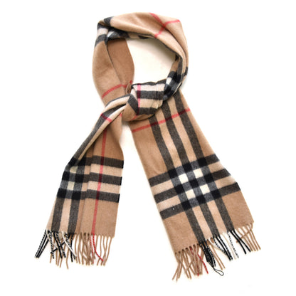 Burberry Cashmere Giant Check Fringe Scarf Camel 1 of 6