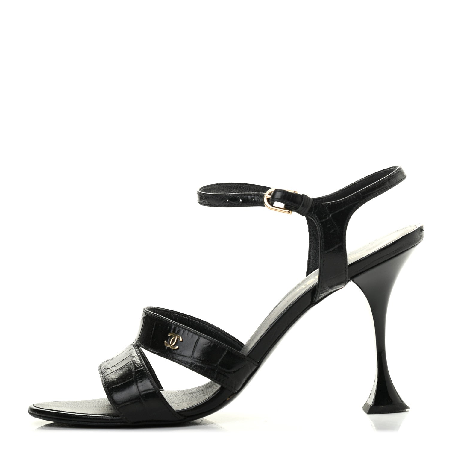 Chanel Calfskin Crocodile Embossed Sandals 39.5 Black 1 of 15