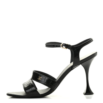 Chanel Calfskin Crocodile Embossed Sandals 39.5 Black 1 of 15