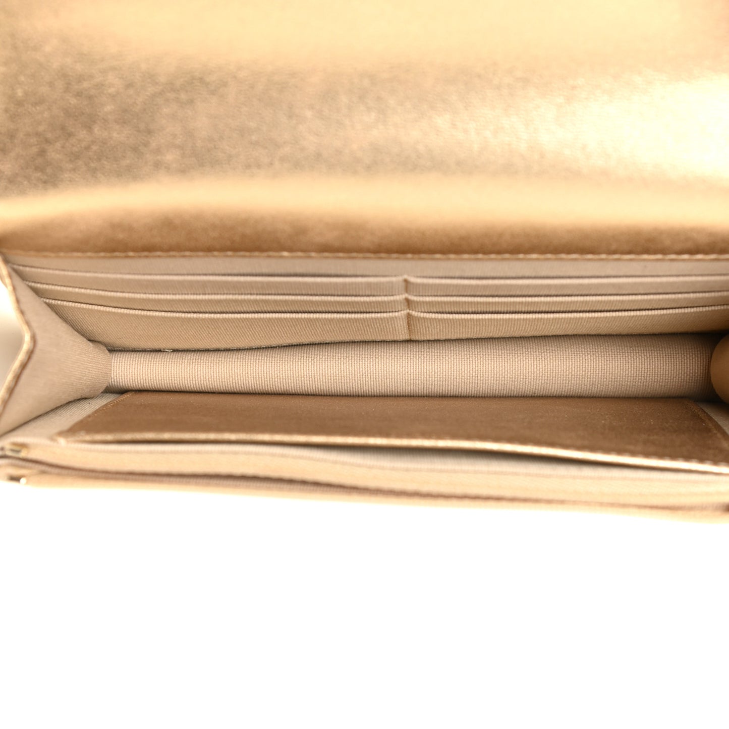 Metallic Lambskin Quilted Wallet On Chain WOC Gold