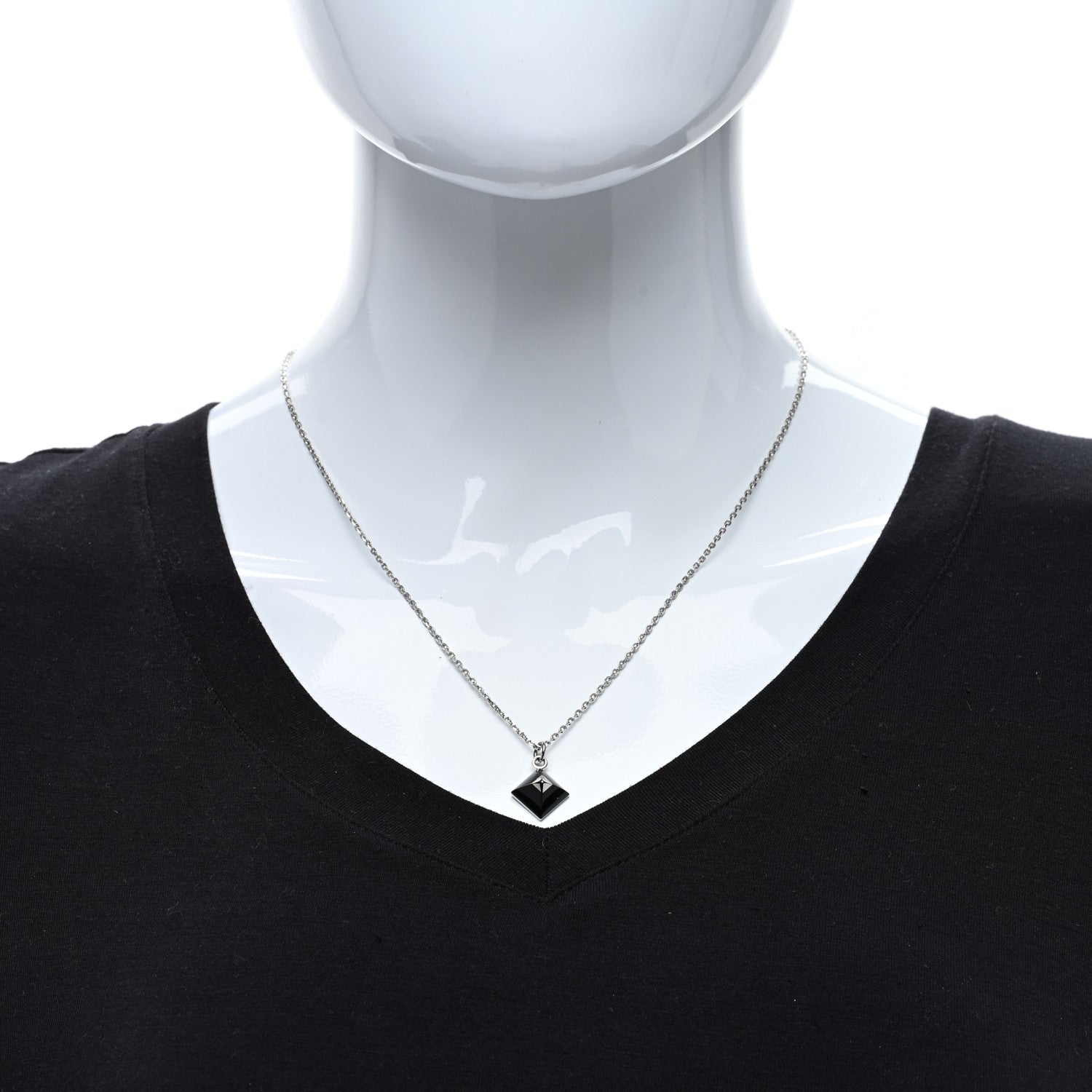 Hermes Palladium Plated Medor Folk Pendant Necklace Black 3 of 5
