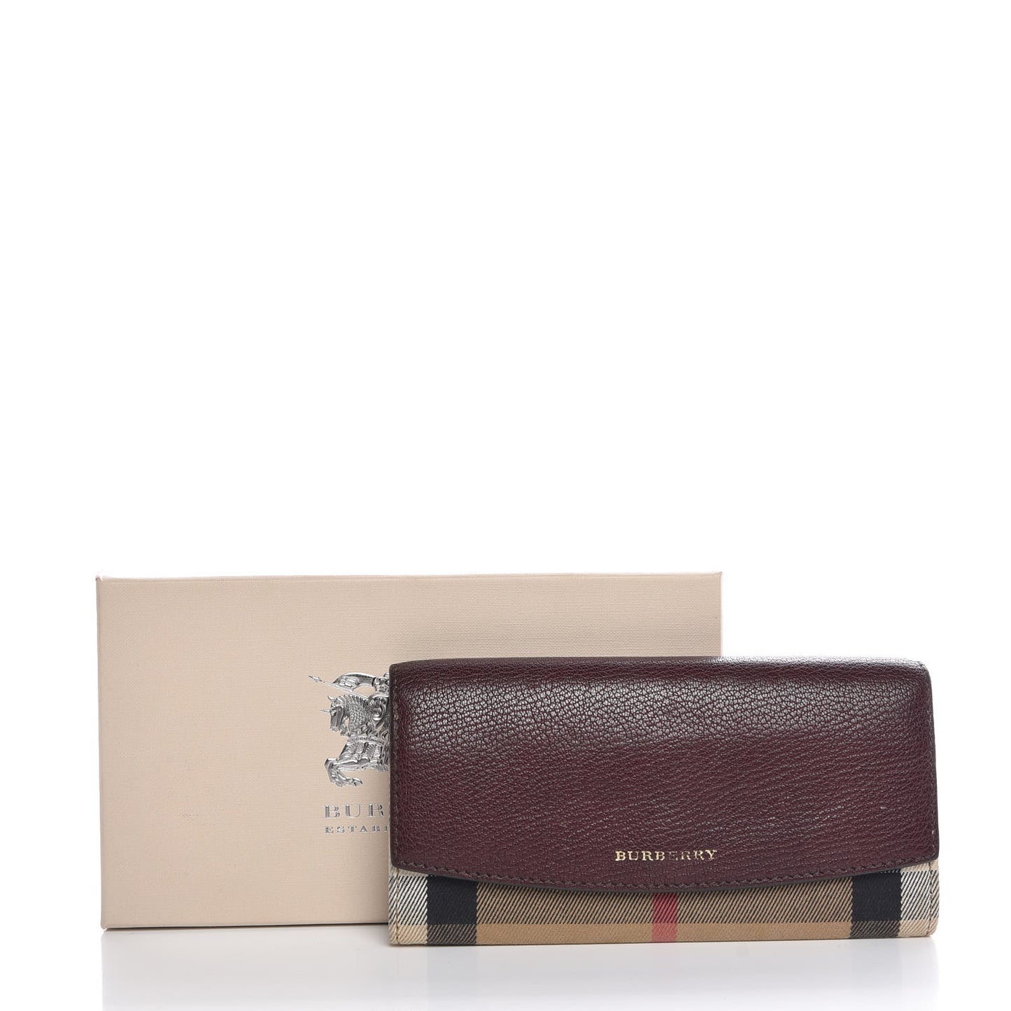 Calfskin House Check Porter Continental Wallet Mahogany Red