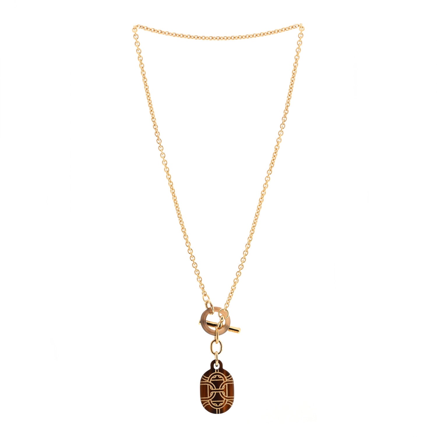 Hermes Permabrass Buffalo Horn Chaine d'Ancre Toggle Pendant Necklace Dore 3 of 6