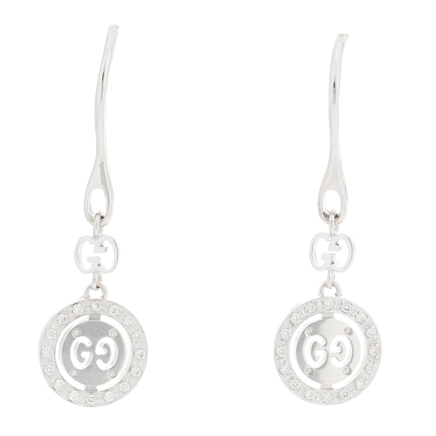 Gucci 18K White Gold Diamond Icon Twirl Drop Earrings 1 of 4