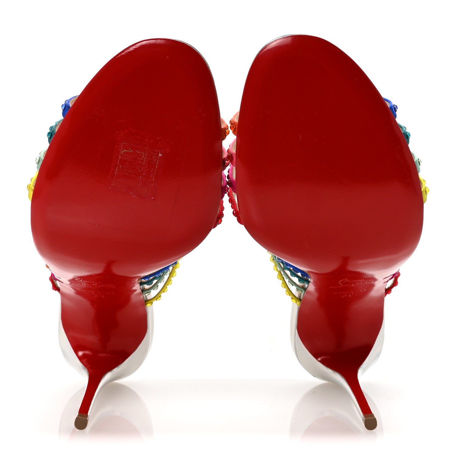 Christian Louboutin Specchio Calfskin Crystal Marthastrass 100 Slide Sandals 39 Silver Multicolor 6 of 8