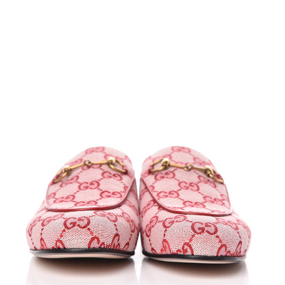 Gucci Canvas GG Monogram Horsebit Womens Princetown Slippers 39 Gardenia Hibiscus Red 2 of 9