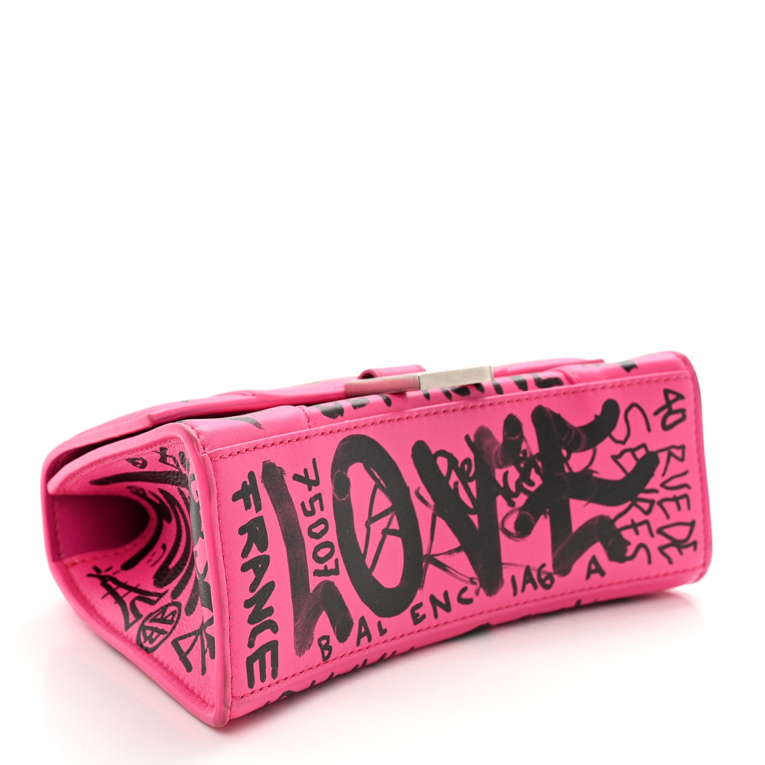 Balenciaga Smooth Calfskin Graffiti Hourglass Top Handle Bag XS
