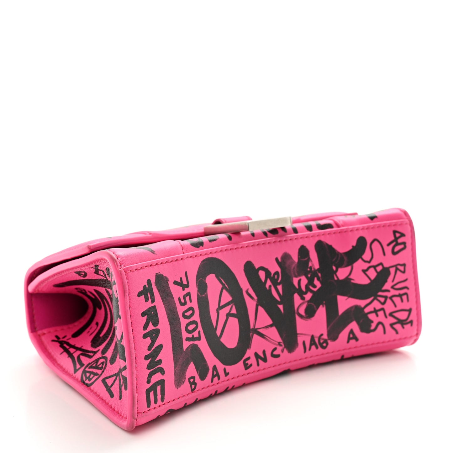 Smooth Calfskin Graffiti Hourglass Top Handle Bag XS Acid Fuchsia Black
