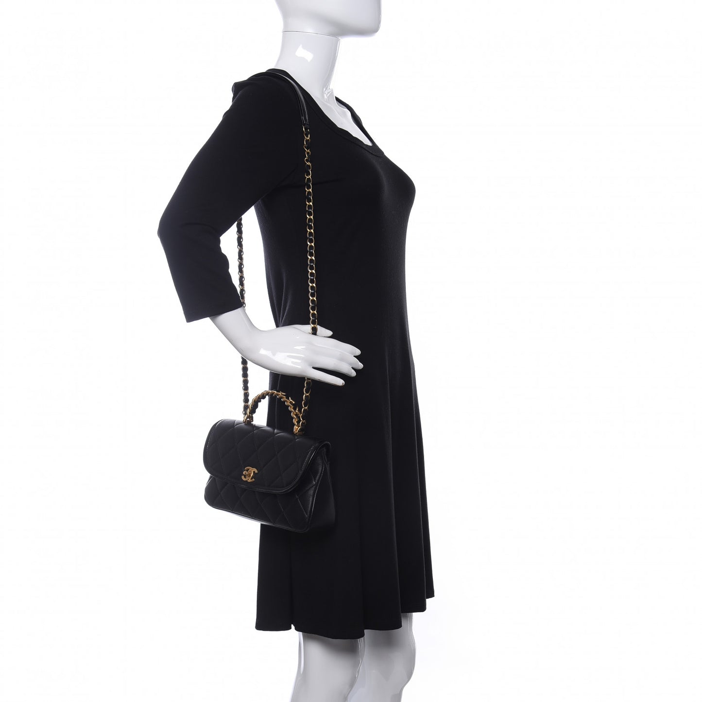 Lambskin Quilted Small La Parisienne Top Handle Flap Black