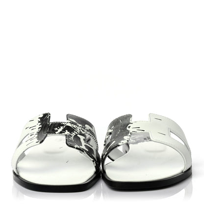 Hermes Calfskin Peinture Fraiche Oran Sandals 39.5 White Black 2 of 4