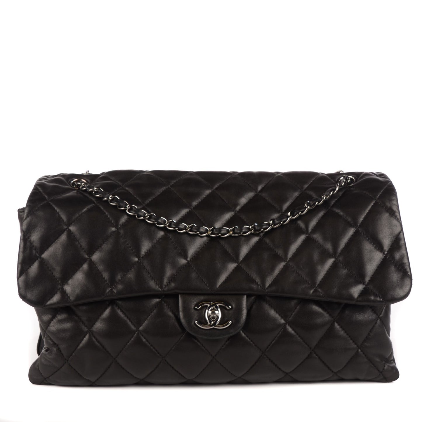 Lambskin Quilted Maxi 3 Flap Black