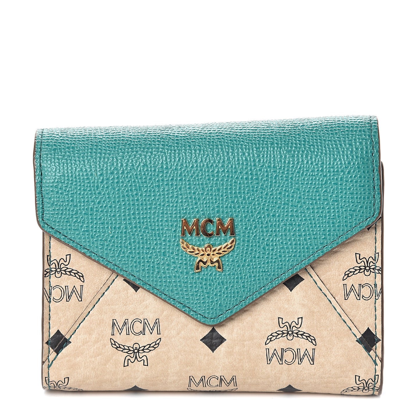 Visetos Tri-Fold Love Letter Flap Wallet Beige Oasis Green