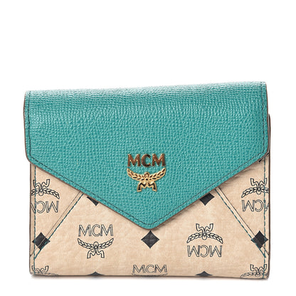 MCM Visetos Tri-Fold Love Letter Flap Wallet Beige Oasis Green 1 of 5