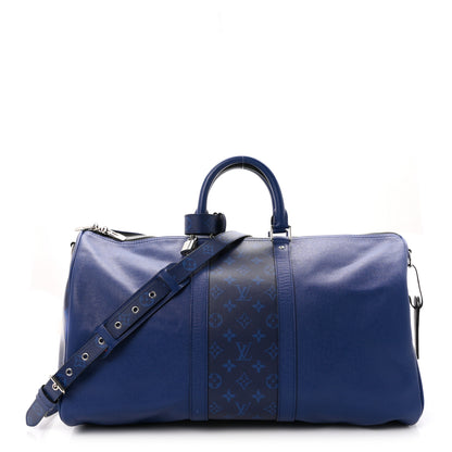 Louis Vuitton Taiga Monogram Eclipse Keepall Bandouliere 50 Pacific Blue 1 of 9