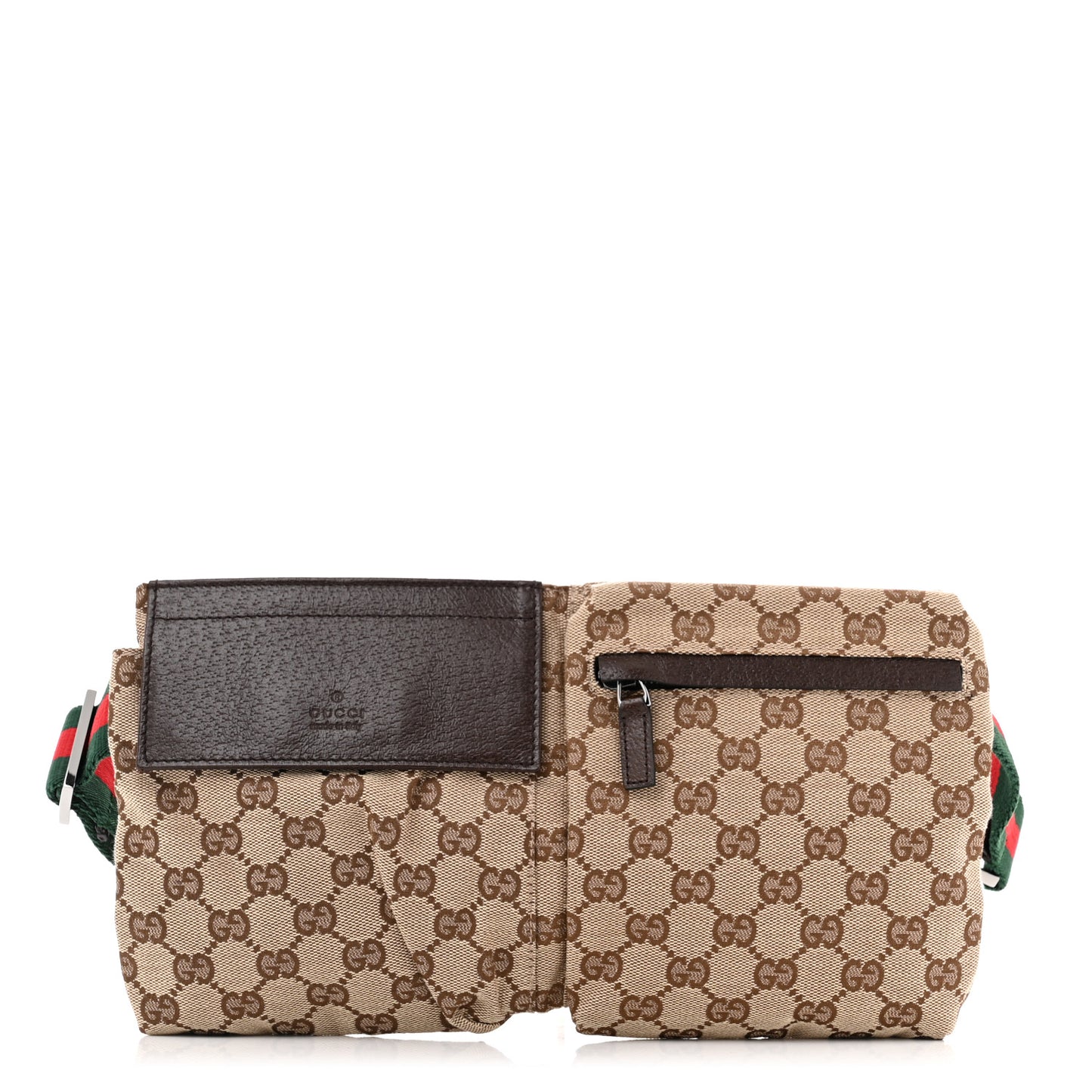 GG Monogram Web Double Pocket Belt Bag Dark Brown