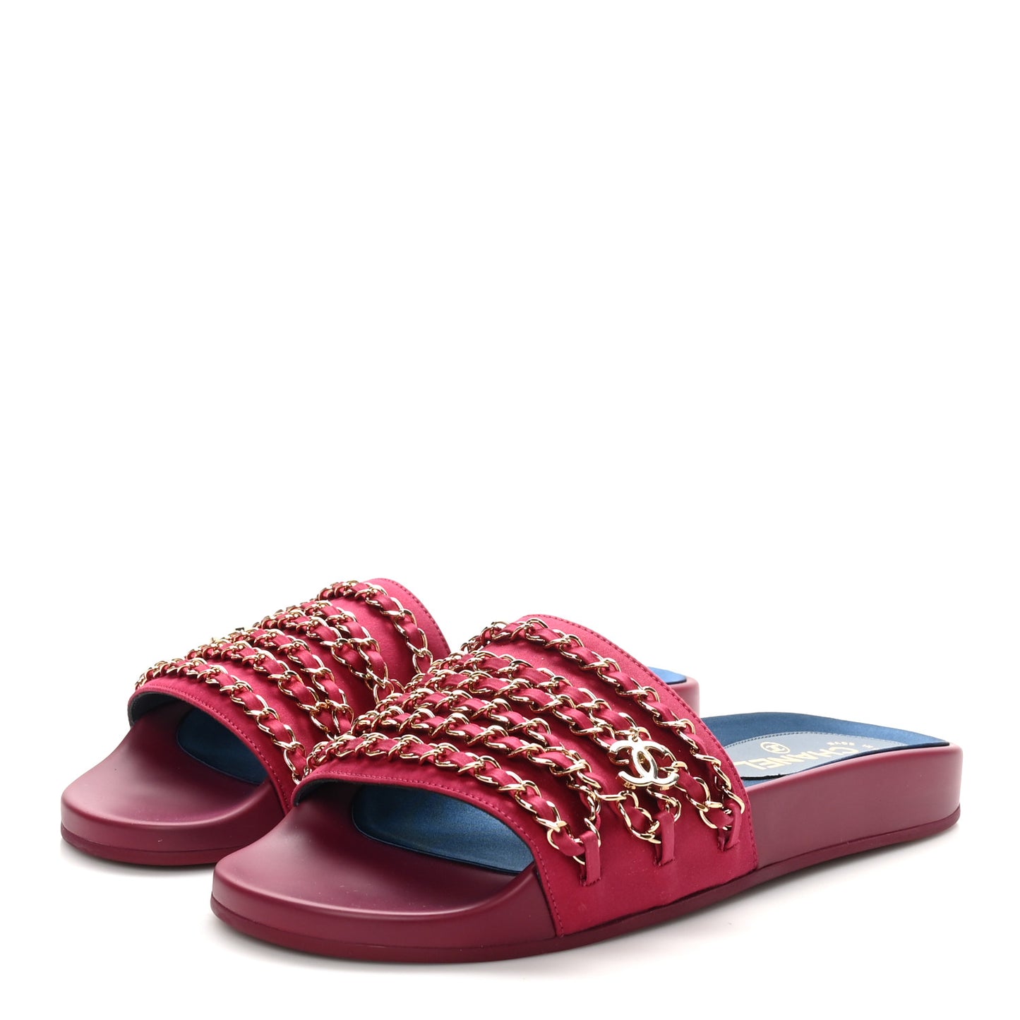 Satin Chain Slides Sandals Flats 40 Dark Fuchsia