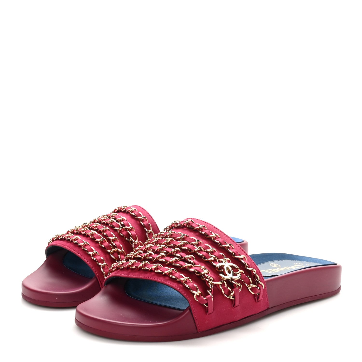 Chanel Satin Chain Slides Sandals Flats 40 Dark Fuchsia 4 of 9