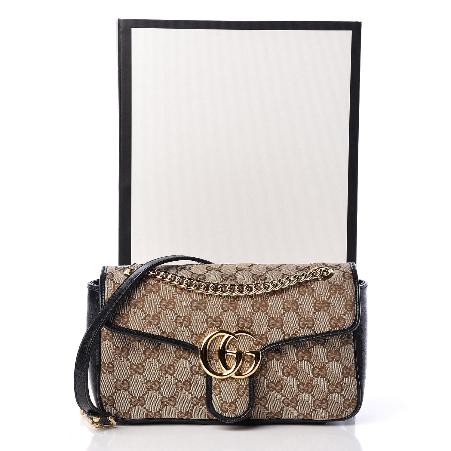 Gucci Monogram Matelasse Diagonal Small GG Marmont Shoulder Bag Beige Black 11 of 11
