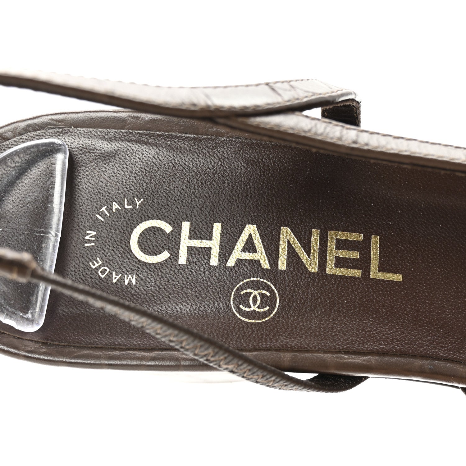 Chanel Calfskin Crocodile Embossed Patent Cap Toe CC Slingback Sandals 41 Brown Black 8 of 9