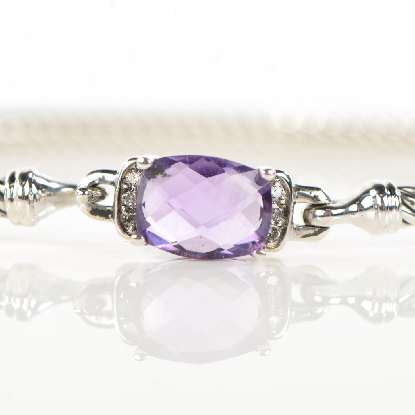 Sterling Silver Diamond Amethyst 3mm Petite Wheaton Bracelet