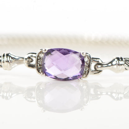 David Yurman Sterling Silver Diamond Amethyst 3mm Petite Wheaton Bracelet 3 of 6
