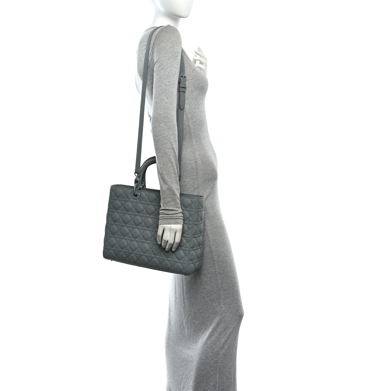 Christian Dior Ultra Matte Calfskin Cannage Large Lady Dior Grey Stone Grey Stone 2 of 10