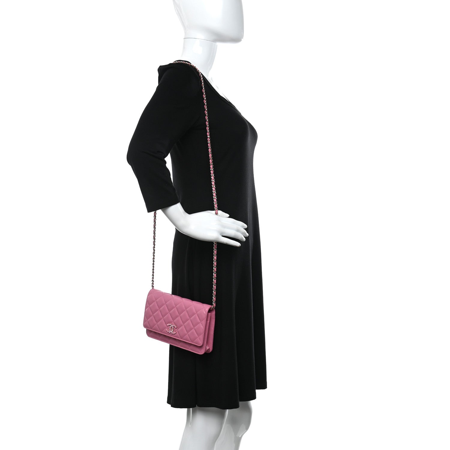 Chanel Caviar Quilted Glass Wallet On Chain WOC Pink 2 of 12